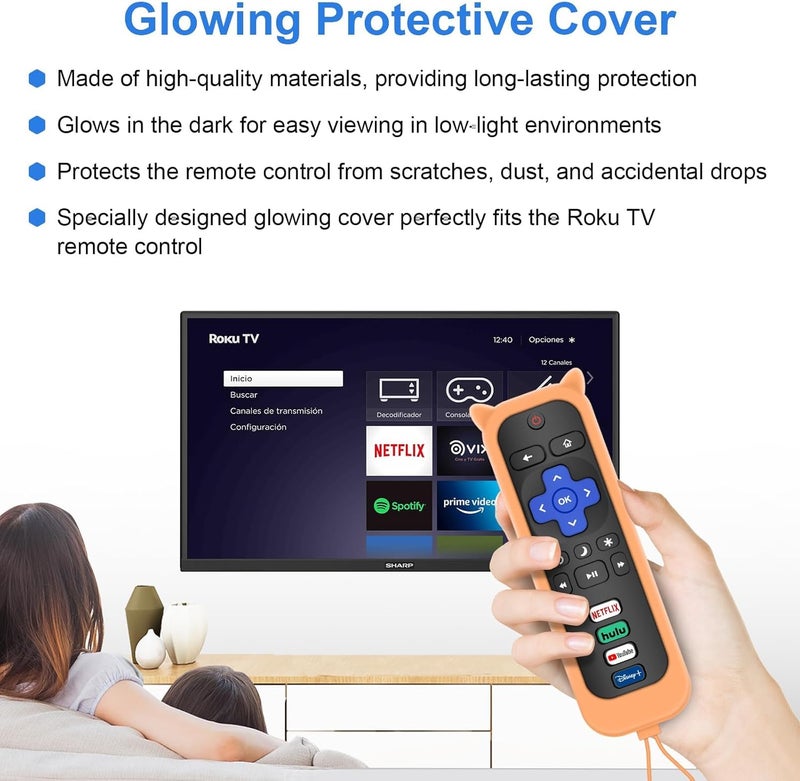 MOKEMAKE Remote for Roku TV & Cover for TCL Roku Remote, 2-Pack Remotes Replacement Cover for Roku TV Remote (Orange) - Image 3